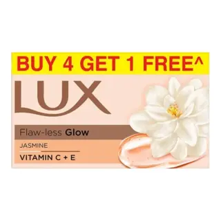 Lux Flawless Glow Jasmine & Vitamin C+E Bathing Soap | 100g x 5 | Buy 4 Get 1 Free