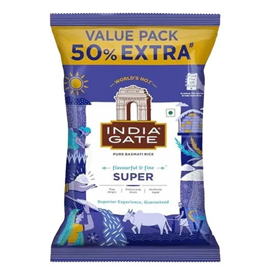 India Gate Super Basmati Rice Pouch 1Kg + 500g Free
