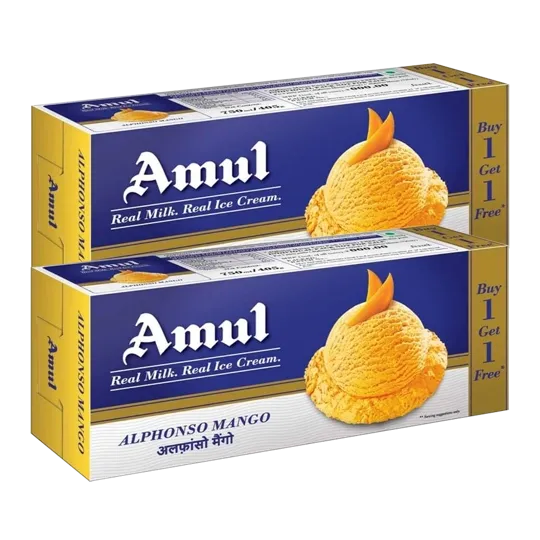 Amul Real Milk Real Ice Cream Alphonso Mango - 750ml - Buy 1 Get 1 Free - Pack of 2